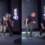 Rus robot tanıtımda yere kapaklanıp parçalandı