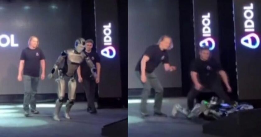 Rus robot tanıtımda yere kapaklanıp parçalandı
