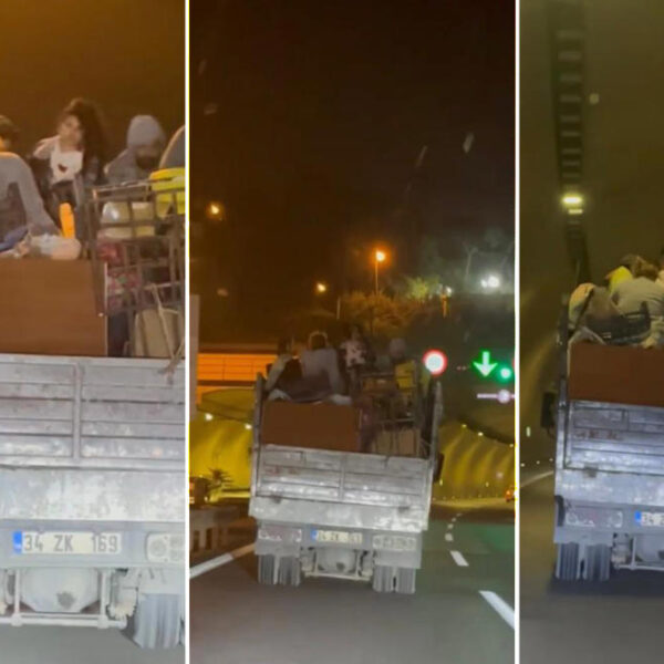 Kamyonet arkasında riskli seyahat